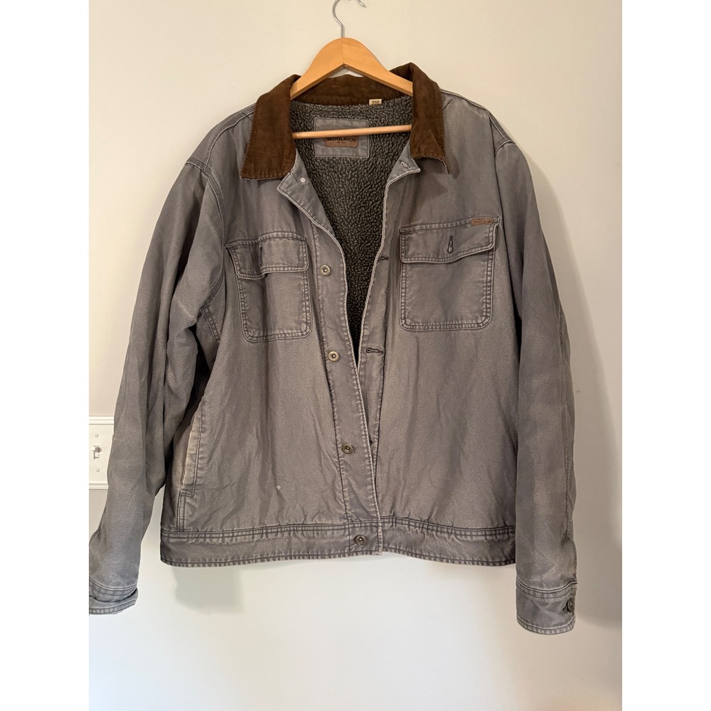 Woolrich Canvas Work Jacket XXL Gray Sherpa Lined Corduroy Collar Barn Coat